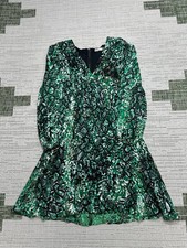 Alice + Olivia Dress Womens 2 Green Black Floral Silk Blend Blouson