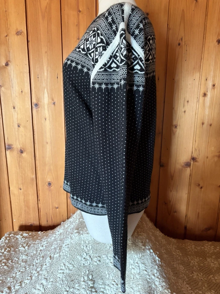 Suéter Obermeyer Negro Blanco Fair Isle Tejido Mezcla de Lana Copo de Nieve M Foto 3 de 4