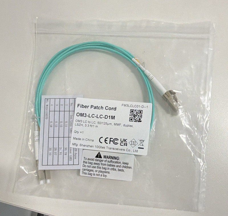 10Gtek OM3 LC to LC Duplex Multimode Fiber Patch Cord 1m Aqua