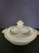 Casserole Frosted Glass Covered Handpainted Florals