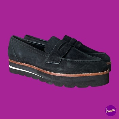 DUNE LONDON Damen Gabryel Plateau Halbschuhe, Wildleder, Schwarz, UK 5 | EU 38 | US 7