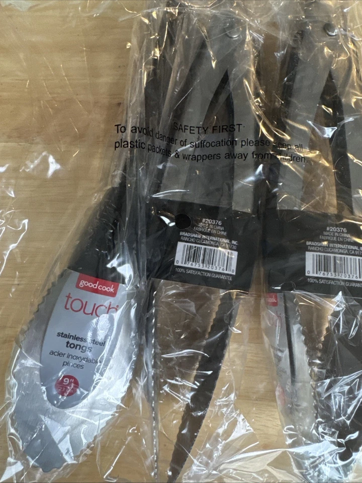 GoodCook Stainless Steel Serving Locking 9 inch Tongs 3 Pack! - Image 3 of 4