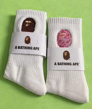 A Bathing Ape BAPE Embroidered Logo Crew Socks 2-Pair Set White Streetwear New