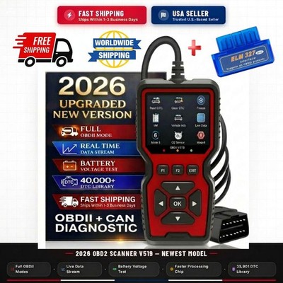 2in1 OBD2 Diagnostic Scanner Tool Fault Code Reader 2026 Red + ELM 327 Bluetooth