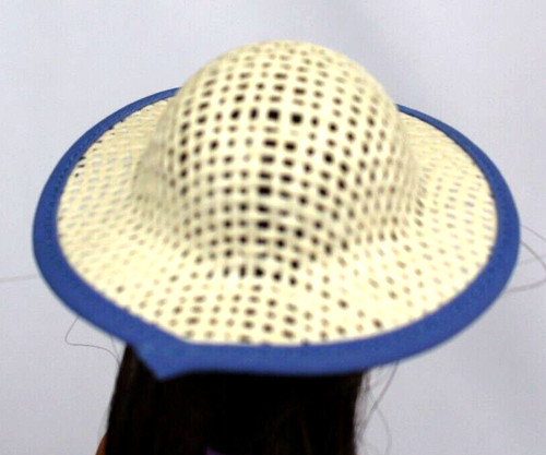 Natural Straw Barbie Sun Hat Easter Bonnet Derby Beach Garden Fashion Blue trim