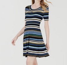 Maison Jules Striped Ribbed Knit Short Sleeve A-Line Sweater Dress Size Large