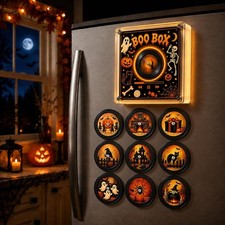 Christmas Fridge Magnet Music Box Set with 9 NFC Vinyl Style Discs (Halloween)
