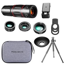 28X Mobile Camera Wide Angle Telescope Zoom Macro Fish Eye Lens Clip Tripod Kit