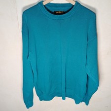 Vtg 90s Eddie Bauer Knit Crewneck Sweater Size Large Tall Teal Green - Gold Tag