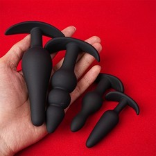 4PCS Silicone Anal Butt Plug Training Starter Kits Beginner Dildo Trainer Set US
