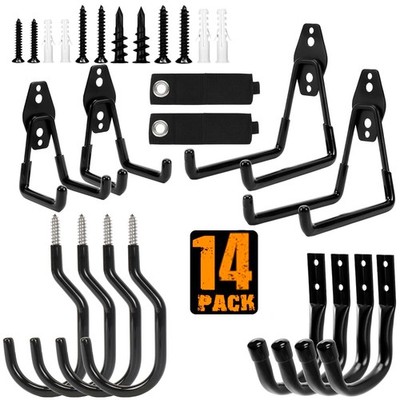 Garage Hooks, 14 Pack Garage Storage Hook Heavy Duty Solid Steel Wall Hooks, ...