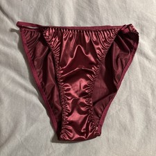 VTG maroon Satin String Bikini Panties Size L