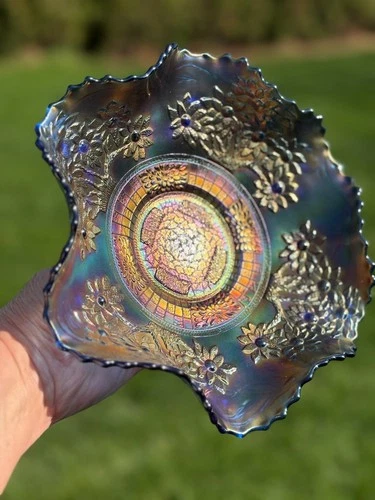 Fenton Carnival Glass Orange Tree Whimsy Cobalt Blue Carnival Glass