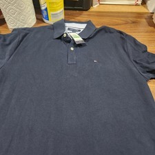 Tommy Hilfiger Men's Custom Fit Essential Solid Navy Blue Polo Shirt NEW Sz L