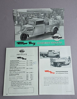 Original brochure Tempo Boy tricycle van flatbed truck Vidal 1950