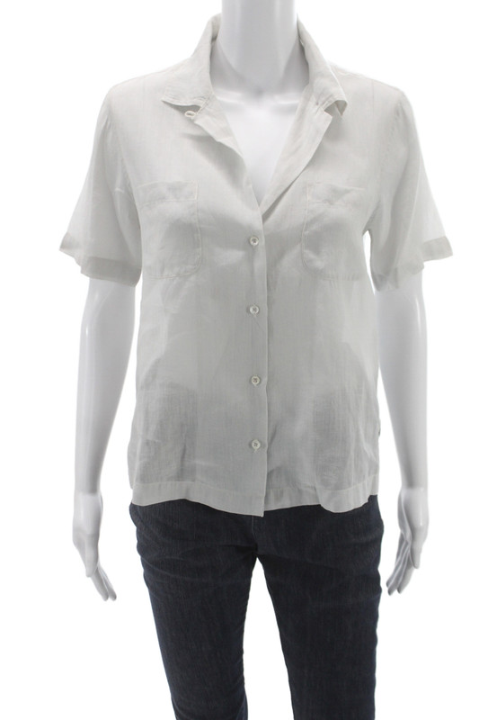 James Perse Womens White Ramie Collared Short Sleeve Button Up Top Size 0
