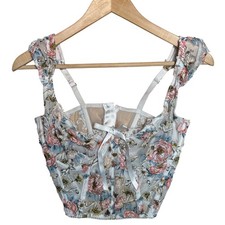 Victoria's Secret Floral Embroidered Sheer Corset Bustier White Pink Size 34DD