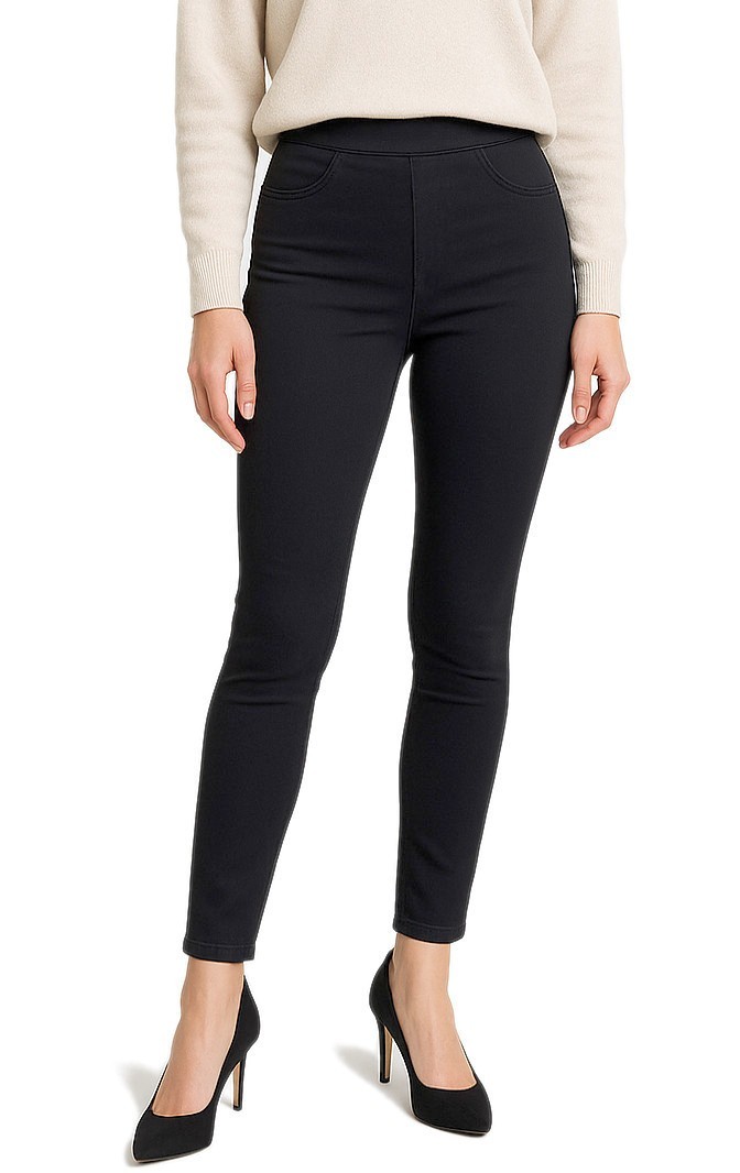 Damen High-Waist Stoffhose Skinny Pants mit Gummibund Taschen Röhrenhose