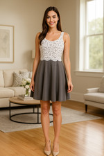 Lauren Conrad Women 4 Babydoll Crochet Flare Gray Sleeveless Mini Dress Ethereal