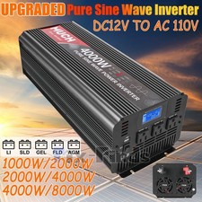 4000W Car Power Inverter DC 12V To AC 110V Pure Sine Wave Solar Converter LCD