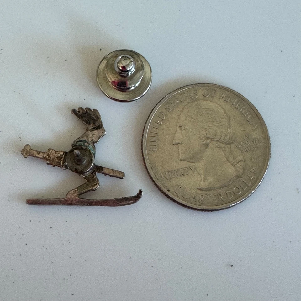 Vtg Kokopelli Skiing Pewter Style Pin Tribal Southwest Skier Figure Tie Tack - Image 3 of 3