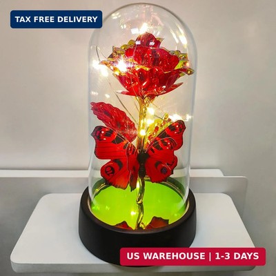JUNQIU Mothers Day Rose Gifts for Mom, Glass Rose in Glass Dome, Light Up Flower