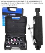 Air Die Grinder Kit 1/4", 22,000 RPM Straight Pneumatic Grinder with 10-Piece...