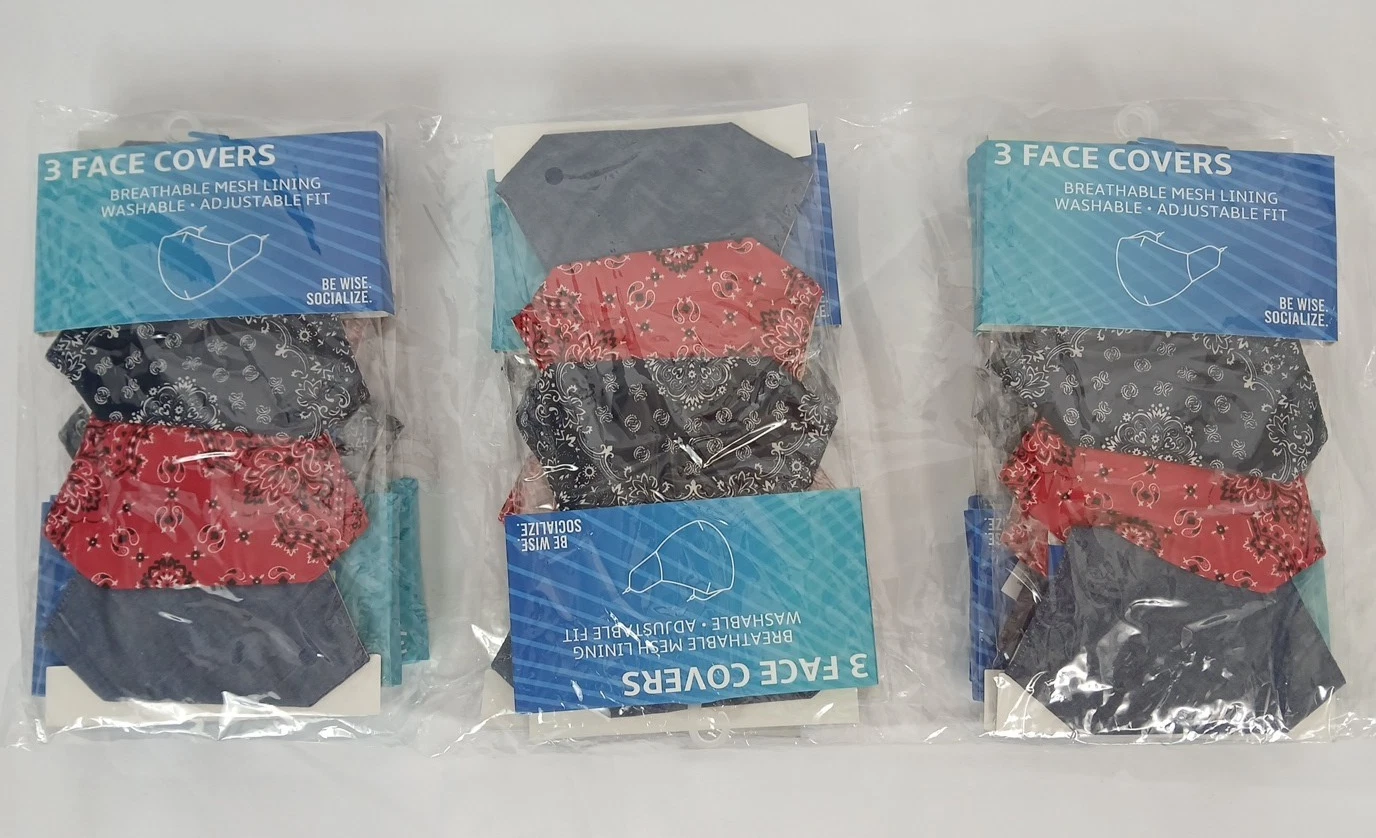 Face Mask Breathable Mesh Lining Washable Adjustable Lot 12 Packs Of 3 Paisley