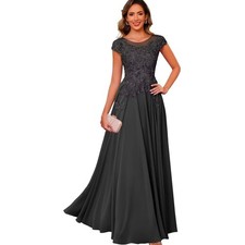 Formal Chiffon Elegant Lace overlay Black maxi dress Wedding Prom Black Tie SZ L