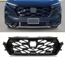 Front Bumper Upper Mesh Glossy Black Grille For 2023-2024 Honda CR-V CRV Sport