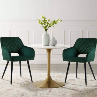 2 x Grüner Samt Esszimmerstühle Diamant Sitz mit Loch Küche Esszimmer