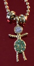 1" Girl Goldtone Pendant Necklace 30  Ball Chain Light Green Rhinestone