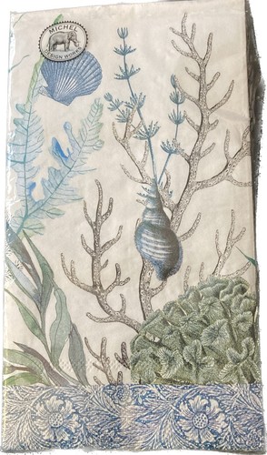 Michel Design Works 15 serviettes d'hôtesse en papier triple pli marée océan vie marine bleu