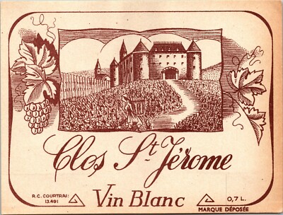 Vintage Wine Label Clos St Jerome Vin Blanc French Vineyard Ephemera