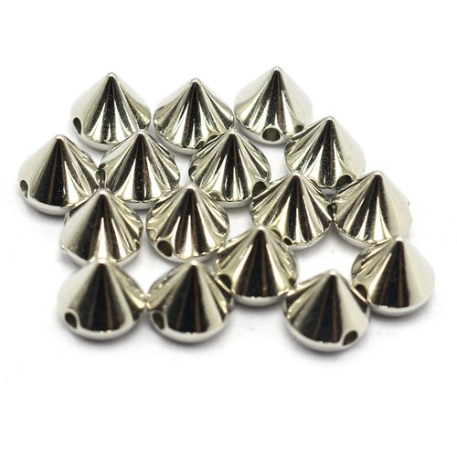 200 Silver Tone Metallic Rock Punk Spike Rivet Acrylic Taper Stud Beads 6X6mm - Picture 3 of 7