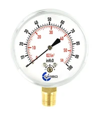 2-1/2" Capsule Gauge 0-60oz/0-100in H2O Range 1/4" NPT Low Mnt, Adjustable Zero
