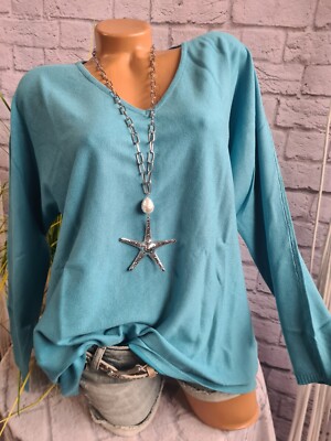 Pullover Pulli Strickpulli Aniston türkis Feinstrick V-Ausschnitt Damen (3 407)