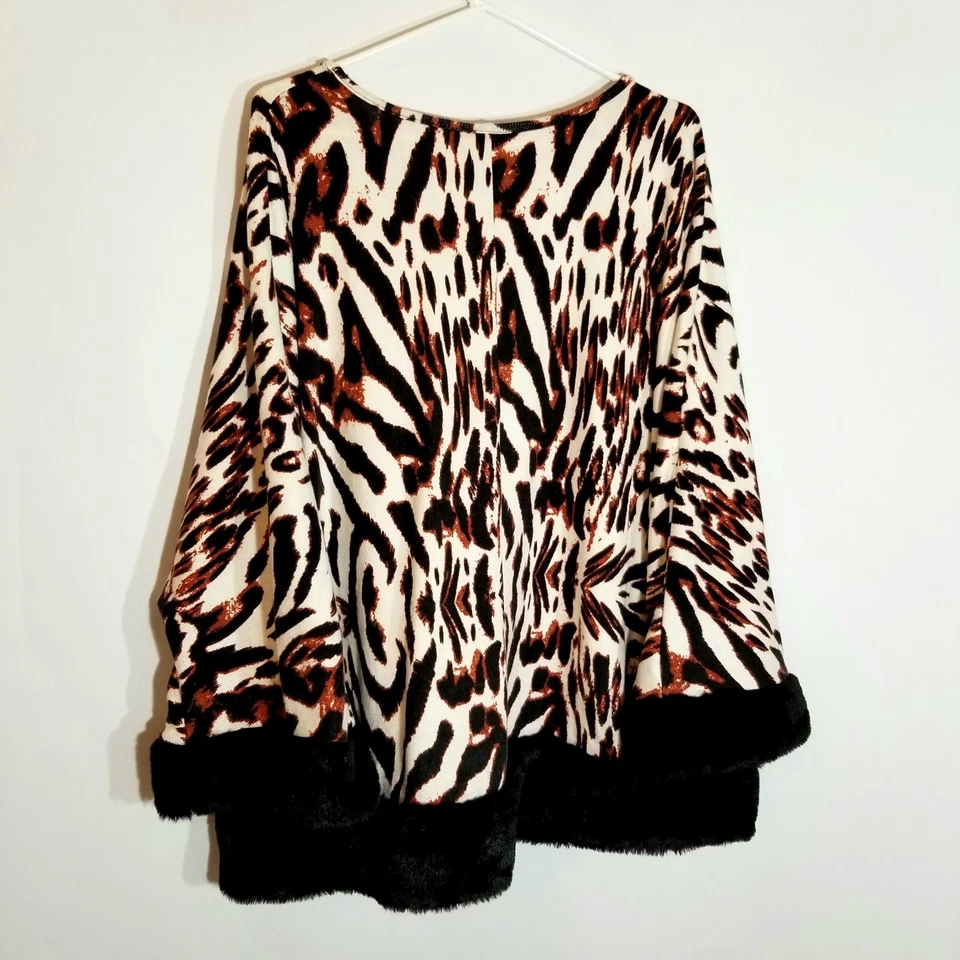 Suéter Ashley Stewart Para Mujer 26/28 Estampado Animal Negro Imitación Piel Borde Puños Dobladillo Foto 3 de 4