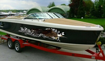 3D Racing flag wrap, Patriotic Boat vinyl, Watercraft 3D graphics full color 