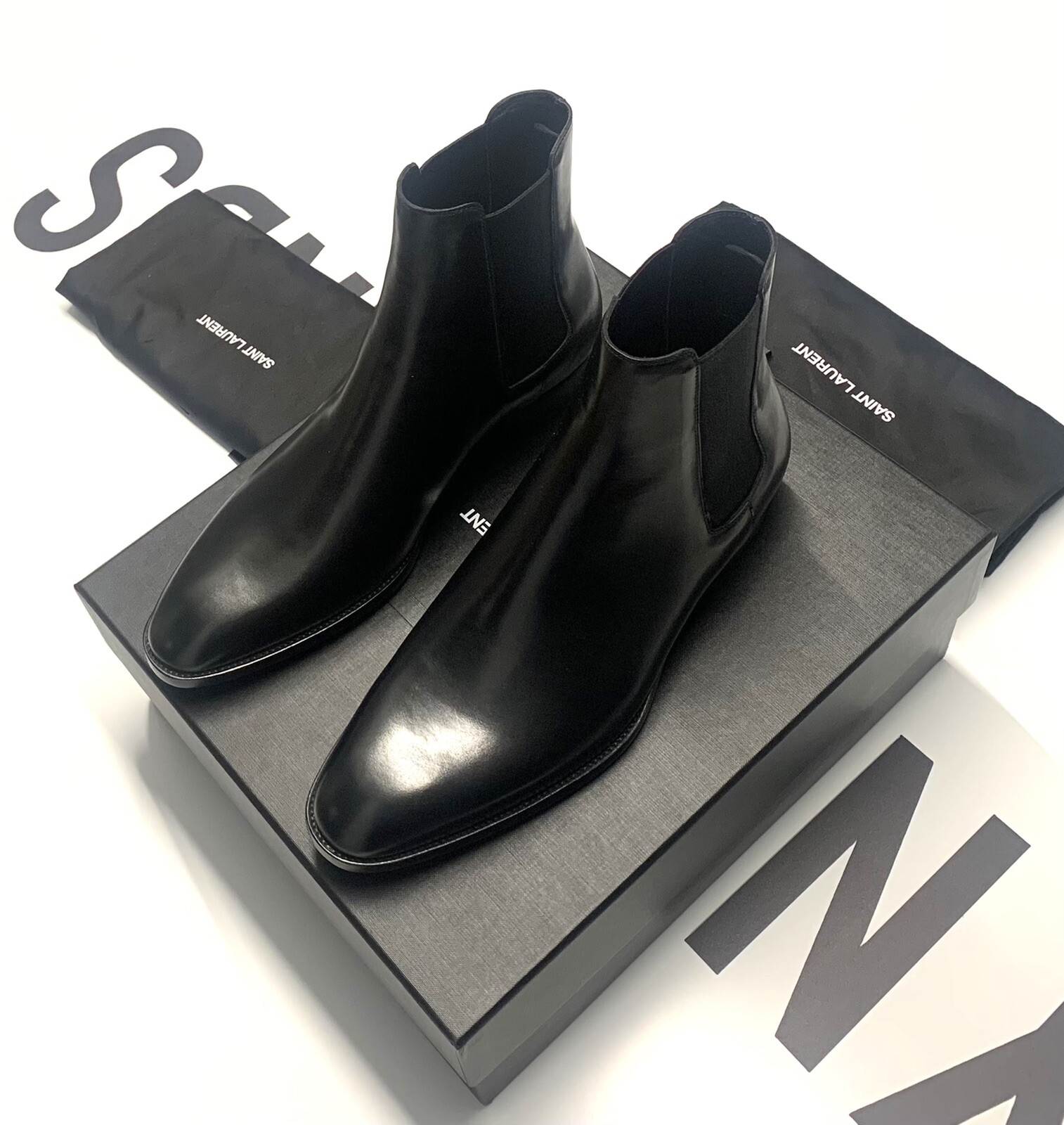 Stivali Chelsea Saint Laurent Wyatt in pelle nera taglia UK 9 EU 43 PREZZO AL PUBBLICO £ 900