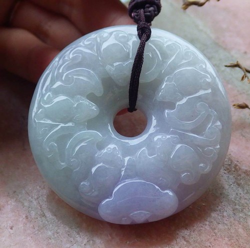 Certified Lavender Natural A Jade jadeite Pendant 5 Bat Ruyi Circle 442093 AM