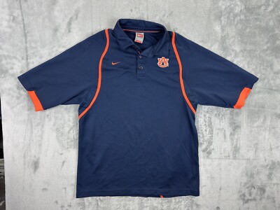 Auburn Tigers Polo Shirt Medium Mens Nike Team Orange Blue Stripe Stretch Vtg