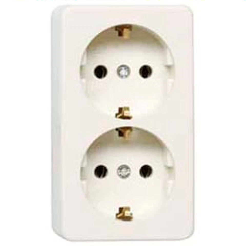 KAISER Doppel Steckdose 2fach Steckdose AP Schuko Doppelsteckdose Aufputz cremeweiss