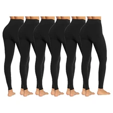 6 Pcs Pack Women Winter Fleece Leggings Full Length NWT One Size Black Color