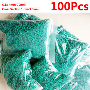 100Pcs 1mm-3.5mm Cross Section Seal O-Rings Green FKM Rubber Washer O.D 4mm-70mm