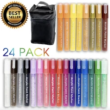 Acrylic Paint Markers Set of 24 Colors W/ Dual Tip Paint Pens Non-Toxic