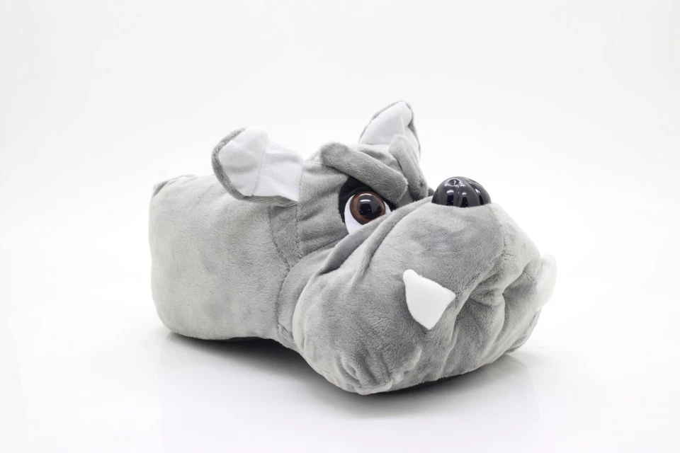 SHUCENTRE New Buster Men's Grey Novelty Bulldog Head Character Slippers Christmas Gift