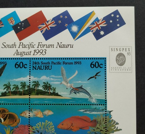 1993 Australia Nauru Birds Fish Corals Flags MS + Overprint Singapore Exhibition - Picture 6 of 7