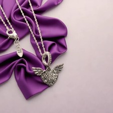 Heart With Wings Necklace Guardian Angel Cubic Zirconia Jewellery Gift For Her