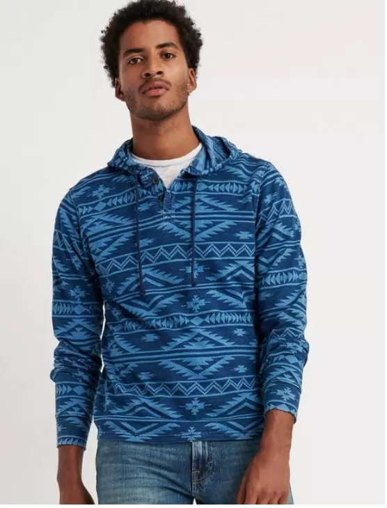 New Lucky Brand 100% Cotton Blue Indian print Indigo Hoodie L